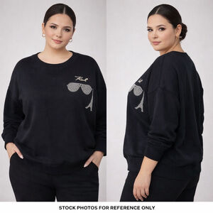 Karl Lagerfeld Paris 2X Rhinestone Sweatshirt Black Paris Chic Glam Streetwear